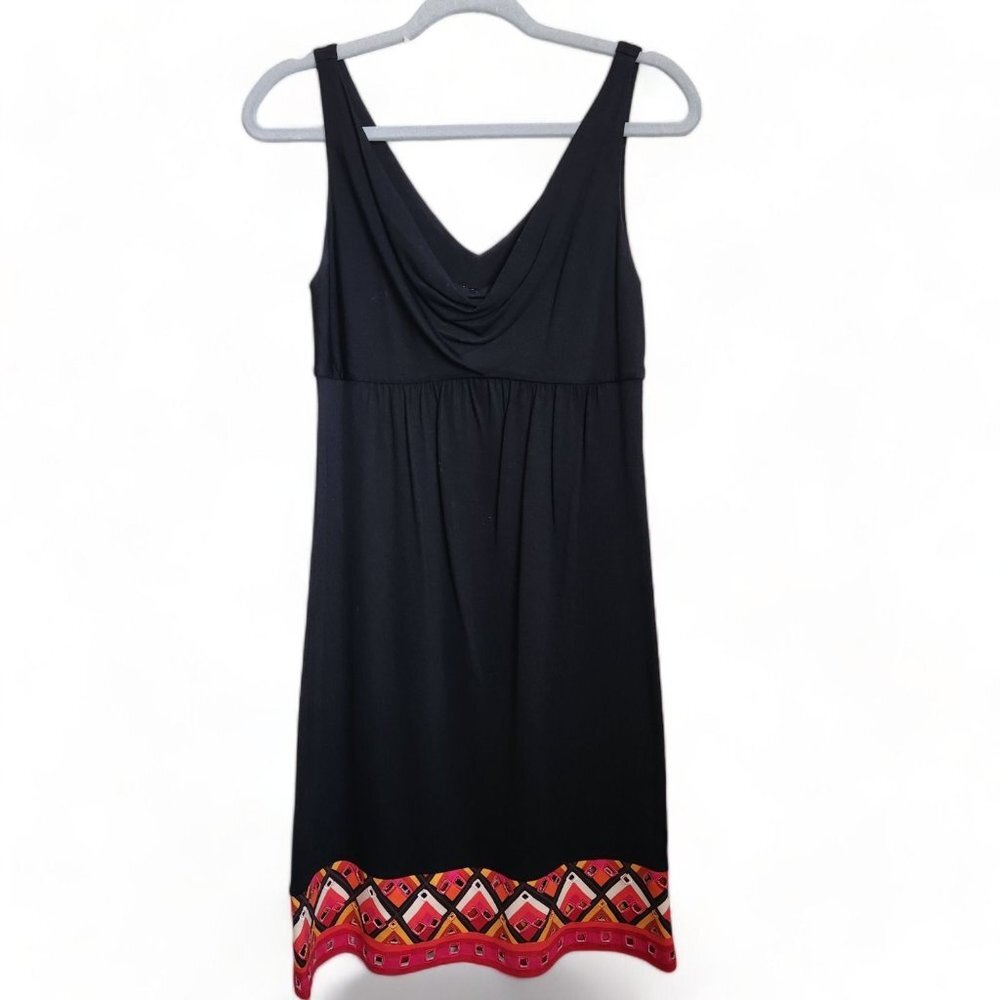 DVF Diane Von Furstenberg Silk Shift Dress Womens Sz 2 Black Tribal Boho Sleevle